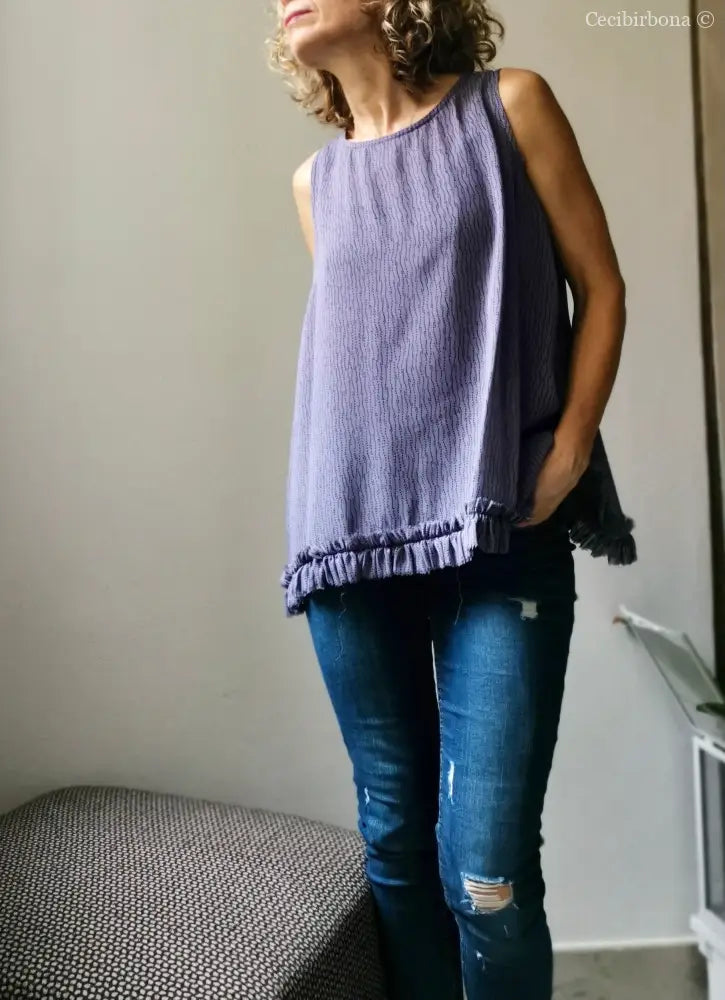 Camicia romantica per donna in viscosa color glicine con rouches - blusa color glicine - tunica boho camicia donna