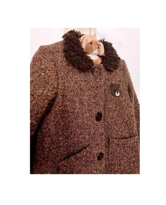 Cappotto in lana tweed per bambina con orsetto - cappottino marrone per bimba - cappotto retrò marrone in lana cappotto