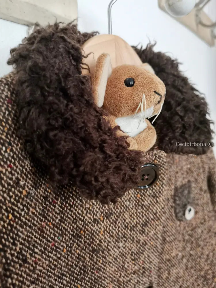 Cappotto in lana tweed per bambina con orsetto - cappottino marrone per bimba - cappotto retrò marrone in lana cappotto
