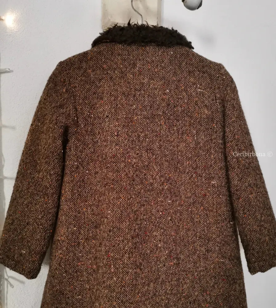 Cappotto in lana tweed per bambina con orsetto - cappottino marrone per bimba - cappotto retrò marrone in lana cappotto
