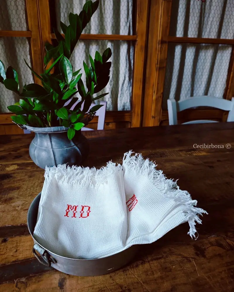 Coppia asciugamani in cotone con monogramma MD Asciugamani in cotone