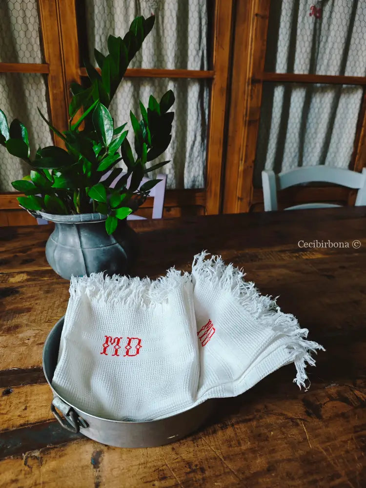 Coppia asciugamani in cotone con monogramma MD Asciugamani in cotone