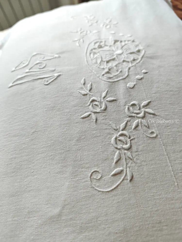 Coppia di federe antiche con ricami e monogramma SN biancheria antica per la casa