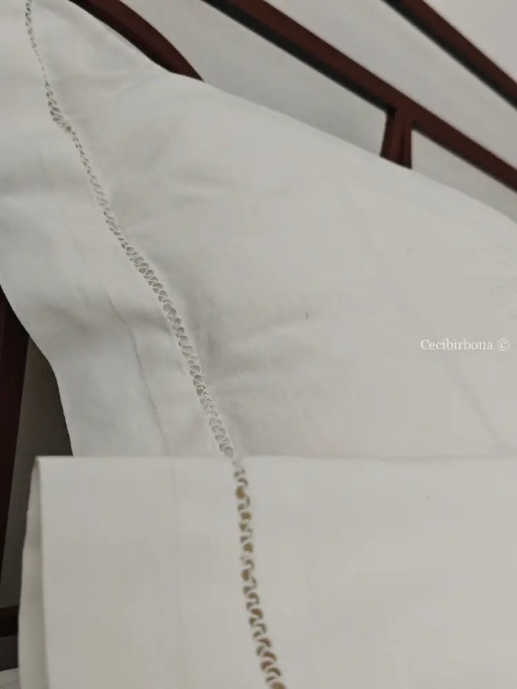 Coppia di federe antiche con ricami e monogramma SN biancheria antica per la casa