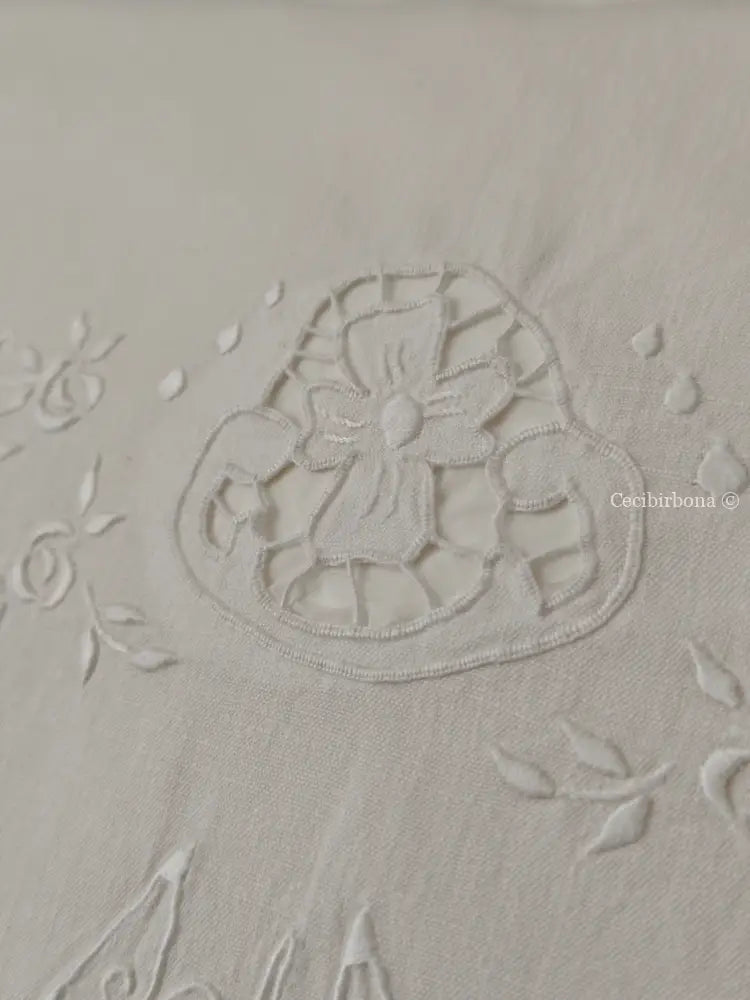 Coppia di federe antiche con ricami e monogramma SN biancheria antica per la casa