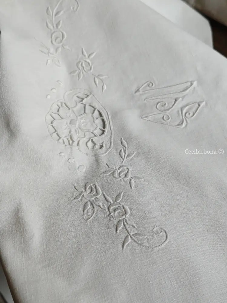 Coppia di federe antiche con ricami e monogramma SN biancheria antica per la casa