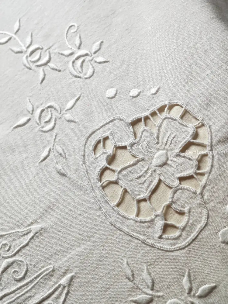 Coppia di federe antiche con ricami e monogramma SN biancheria antica per la casa