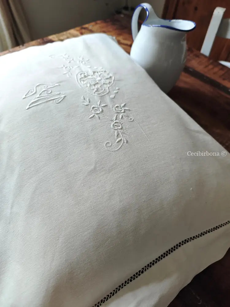 Coppia di federe antiche con ricami e monogramma SN biancheria antica per la casa