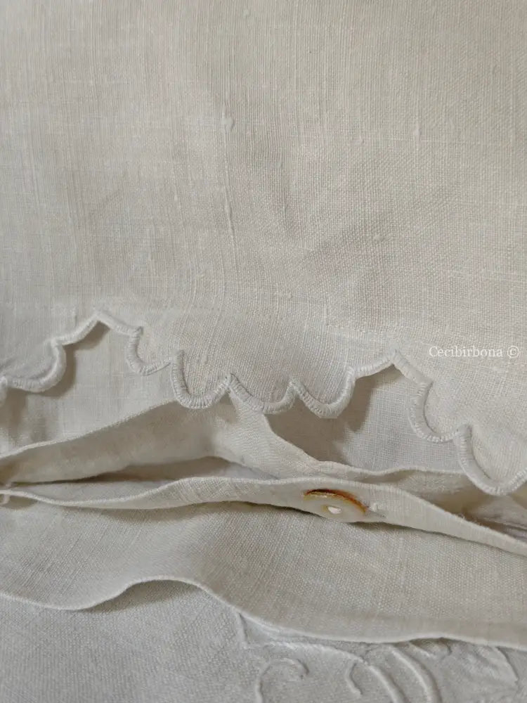 Coppia di federe antiche in lino con ricamo smerlo e monogramma NS biancheria antica per la casa