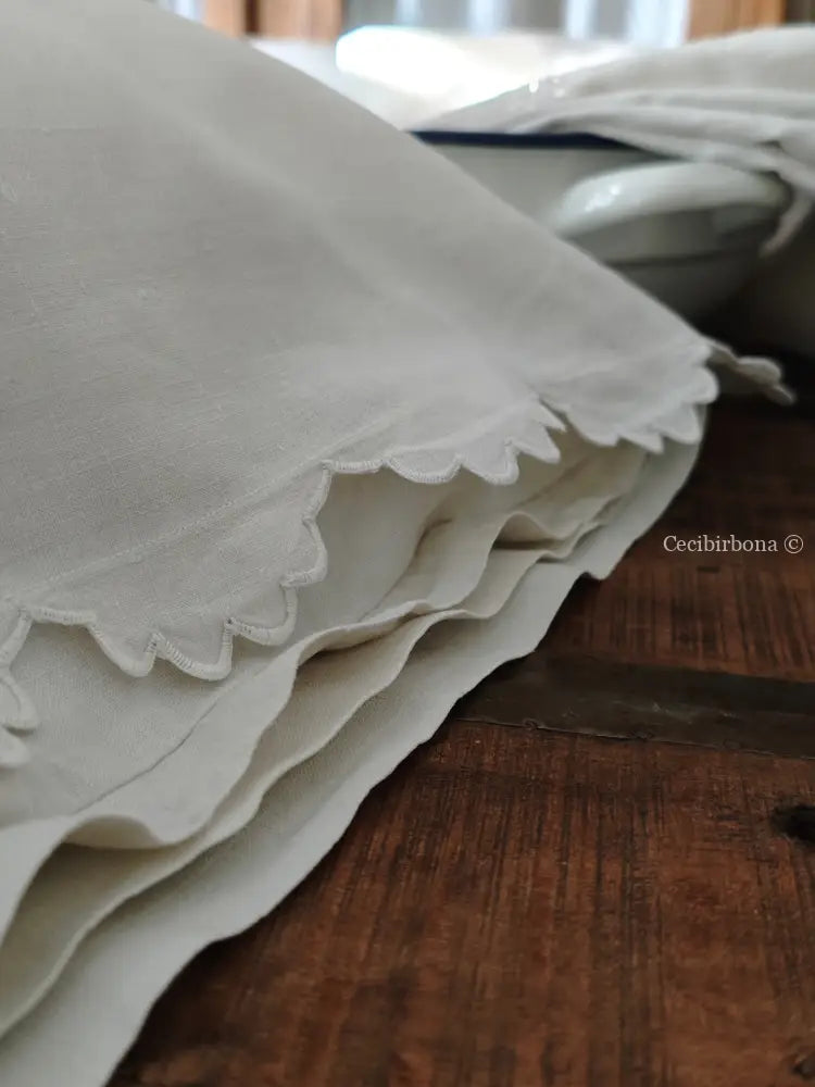 Coppia di federe antiche in lino con ricamo smerlo e monogramma NS biancheria antica per la casa