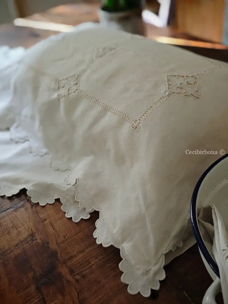 Coppia di federe antiche in lino con ricamo smerlo e monogramma NS biancheria antica per la casa