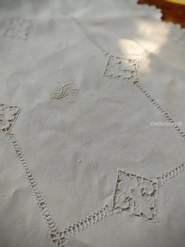 Coppia di federe antiche in lino con ricamo smerlo e monogramma NS biancheria antica per la casa