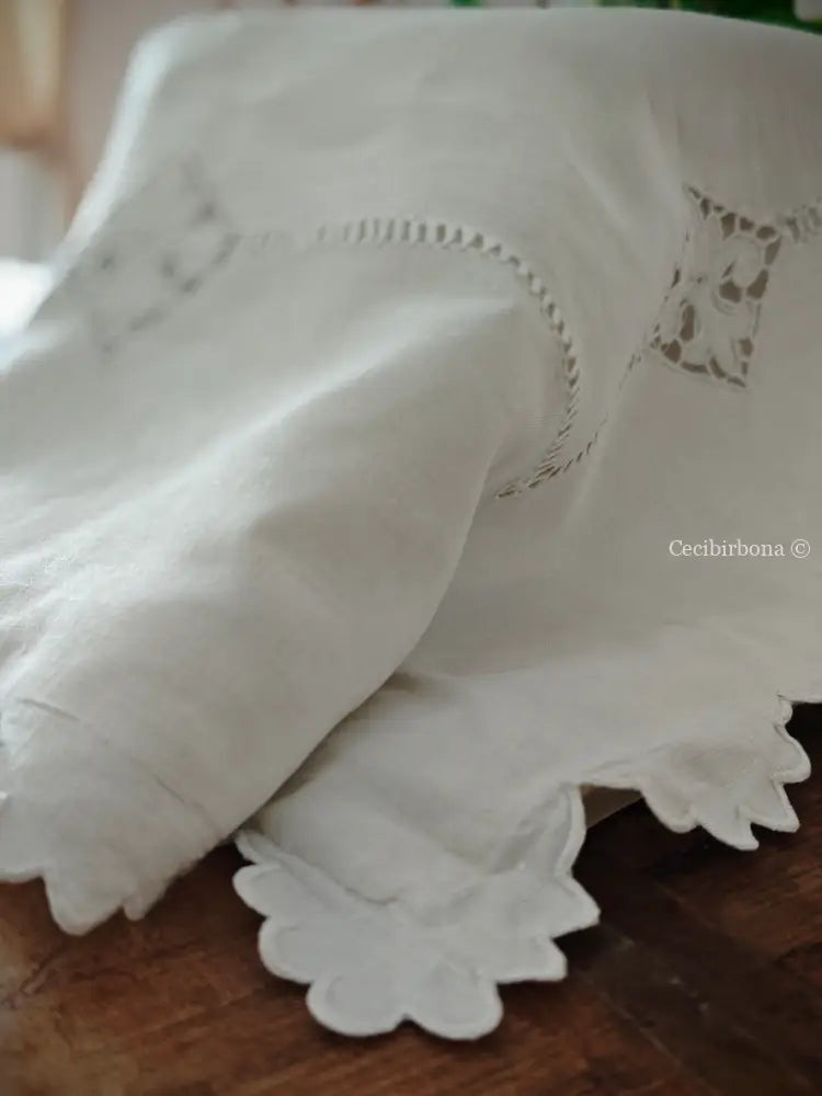 Coppia di federe antiche in lino con ricamo smerlo e monogramma NS biancheria antica per la casa