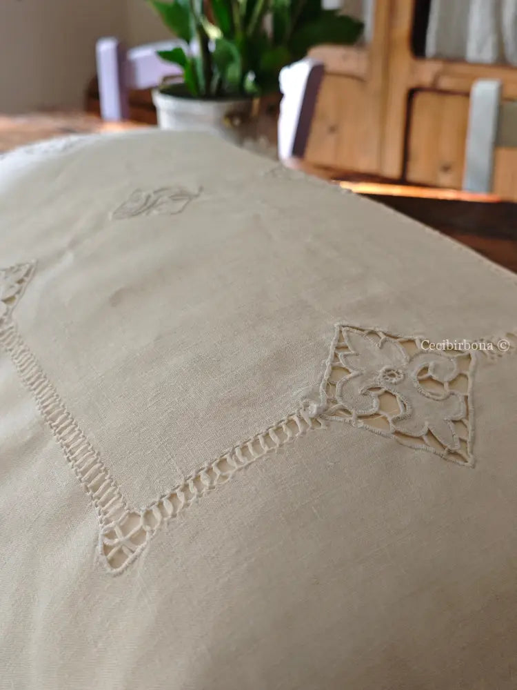 Coppia di federe antiche in lino con ricamo smerlo e monogramma NS biancheria antica per la casa