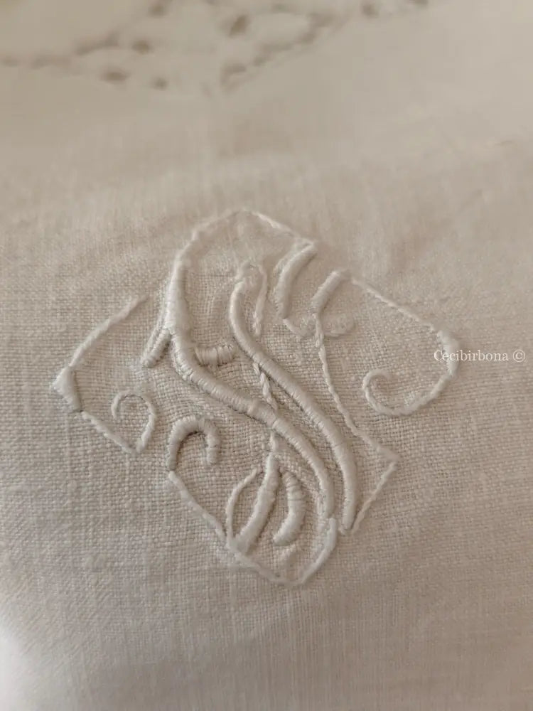 Coppia di federe antiche in lino con ricamo smerlo e monogramma NS biancheria antica per la casa