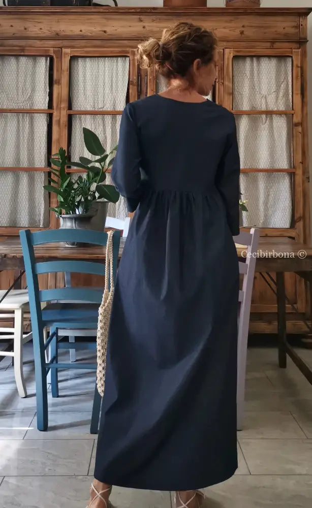 DISPONIBILE IN PREORDINE Abito estivo con maniche in chambray blu scuro abito donna