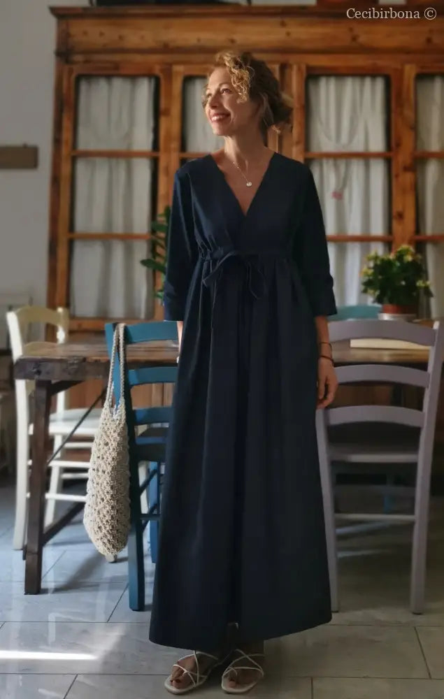 DISPONIBILE IN PREORDINE Abito estivo con maniche in chambray blu scuro abito donna