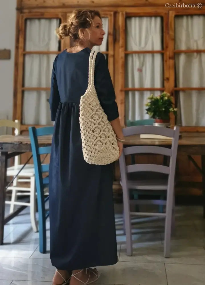 DISPONIBILE IN PREORDINE Abito estivo con maniche in chambray blu scuro abito donna