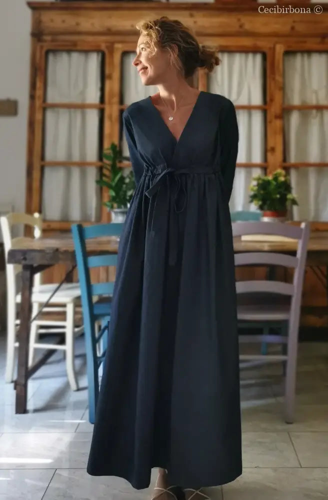 DISPONIBILE IN PREORDINE Abito estivo con maniche in chambray blu scuro abito donna