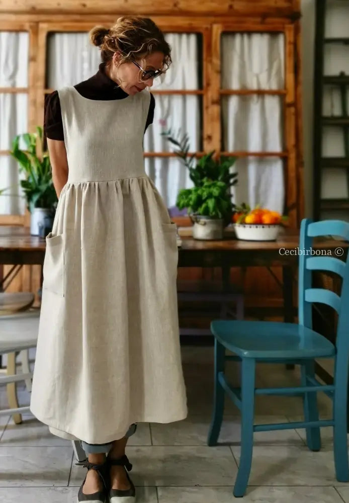 DISPONIBILE IN PREORDINE Grembiule abito in lino grezzo beige (Ref. 82) grembiule donna tessuti moderni