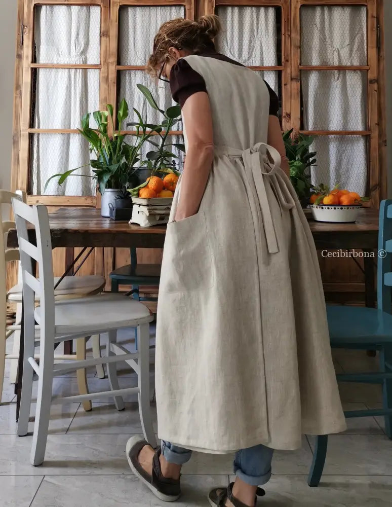 DISPONIBILE IN PREORDINE Grembiule abito in lino grezzo beige (Ref. 82) grembiule donna tessuti moderni