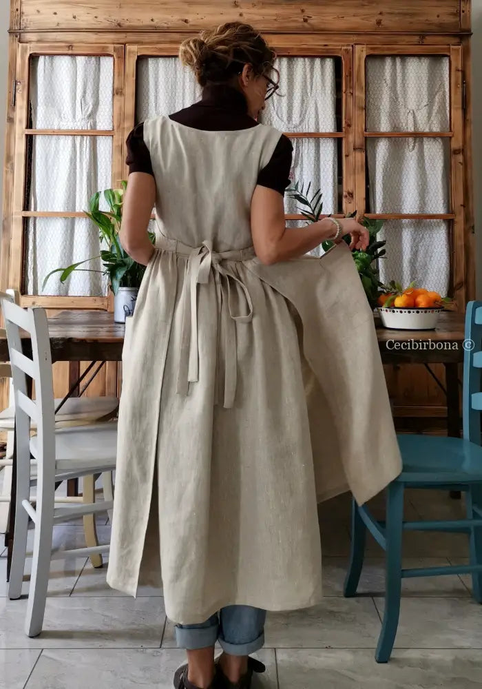 DISPONIBILE IN PREORDINE Grembiule abito in lino grezzo beige (Ref. 82) grembiule donna tessuti moderni