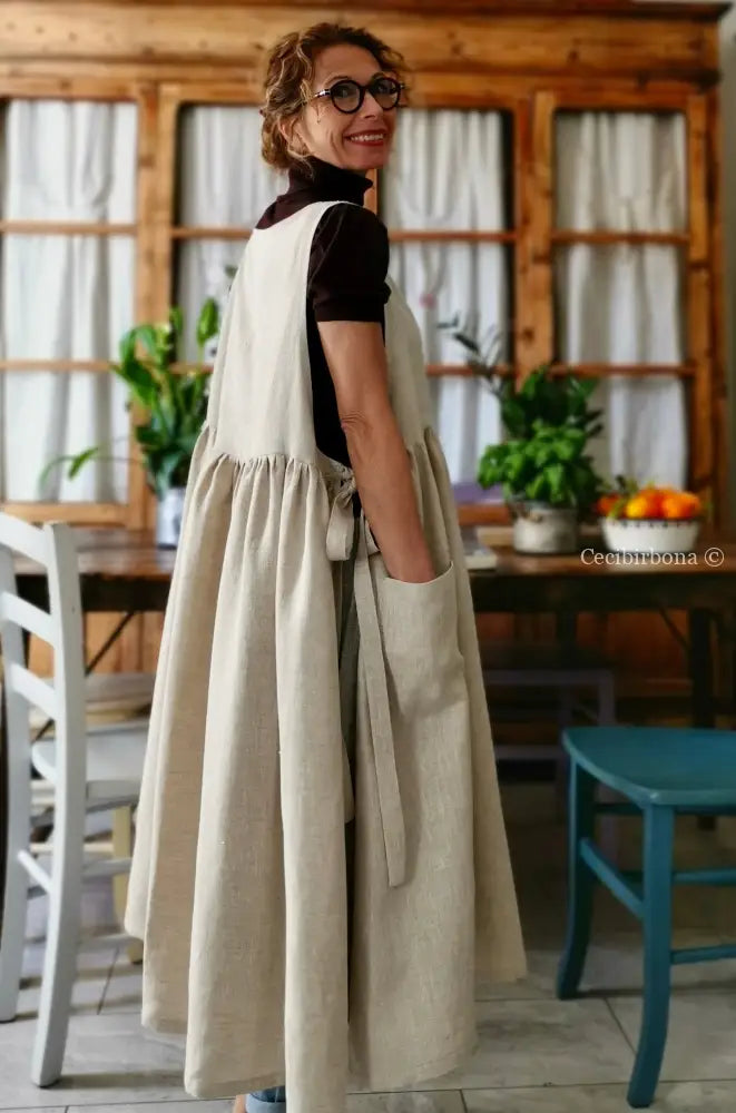 DISPONIBILE IN PREORDINE Grembiule abito in lino grezzo beige (Ref. 82) grembiule donna tessuti moderni