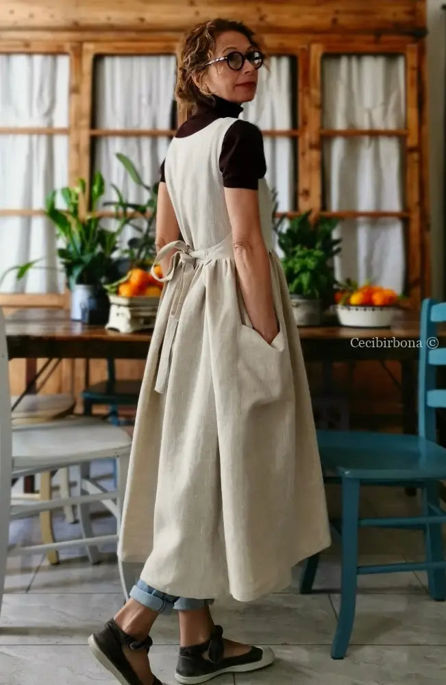 DISPONIBILE IN PREORDINE Grembiule abito in lino grezzo beige (Ref. 82) grembiule donna tessuti moderni