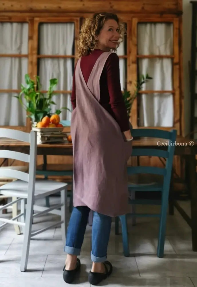 DISPONIBILE IN PREORDINE Grembiule da cucina in lino rosa in stile giapponese (Ref. 79) grembiule donna tessuti moderni