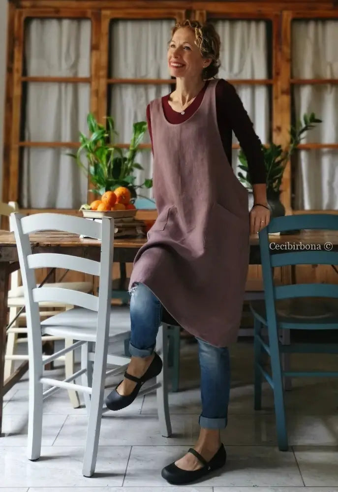 DISPONIBILE IN PREORDINE Grembiule da cucina in lino rosa in stile giapponese (Ref. 79) grembiule donna tessuti moderni