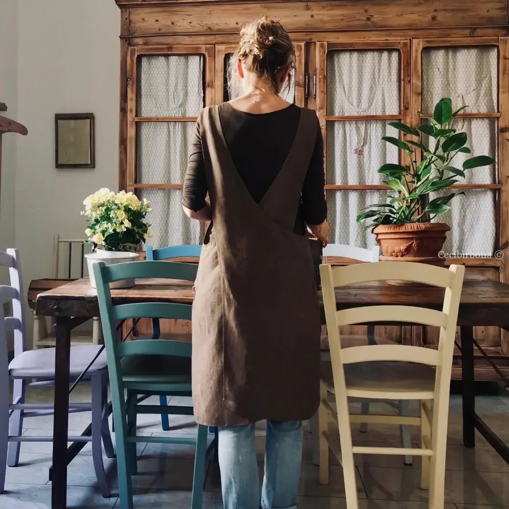 DISPONIBILE IN PREORDINE Grembiule in lino spigato in stile giapponese grembiule donna tessuti moderni