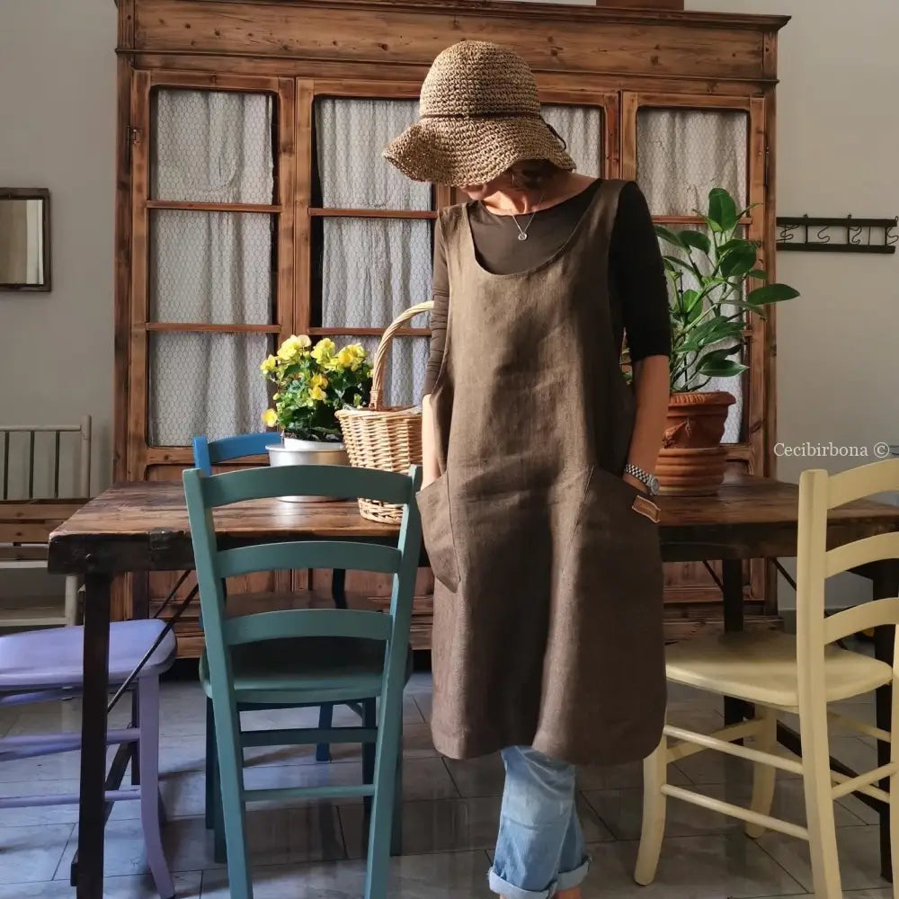 DISPONIBILE IN PREORDINE Grembiule in lino spigato in stile giapponese grembiule donna tessuti moderni