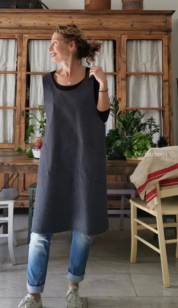 Disponibile in preordine Il grembiule da cucina in denim blu in stile giapponese grembiule donna tessuti moderni