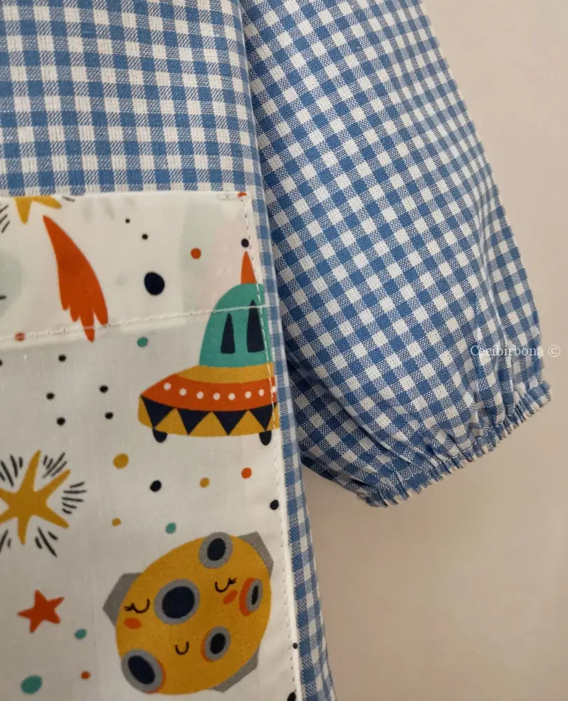 Disponibile in preordine Il grembiulino azzurro con le navicelle spaziali per bimbo grembiule asilo bimbo