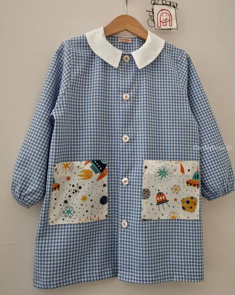 Disponibile in preordine Il grembiulino azzurro con le navicelle spaziali per bimbo grembiule asilo bimbo