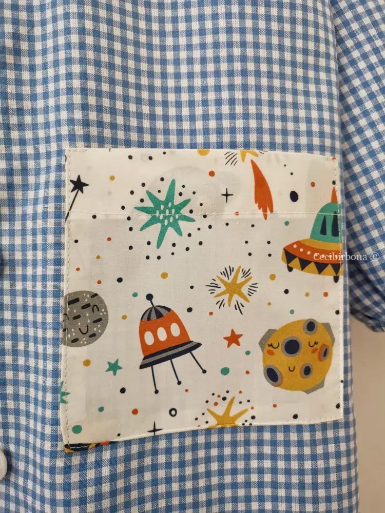 Disponibile in preordine Il grembiulino azzurro con le navicelle spaziali per bimbo grembiule asilo bimbo