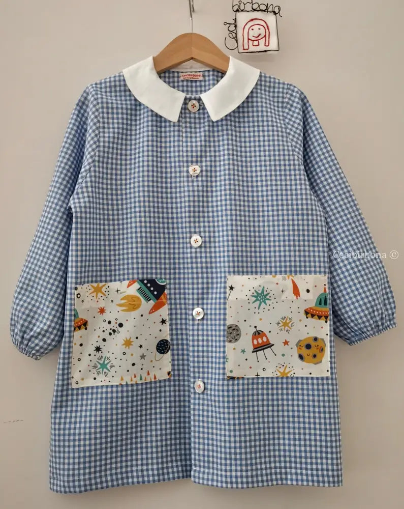 Disponibile in preordine Il grembiulino azzurro con le navicelle spaziali per bimbo grembiule asilo bimbo