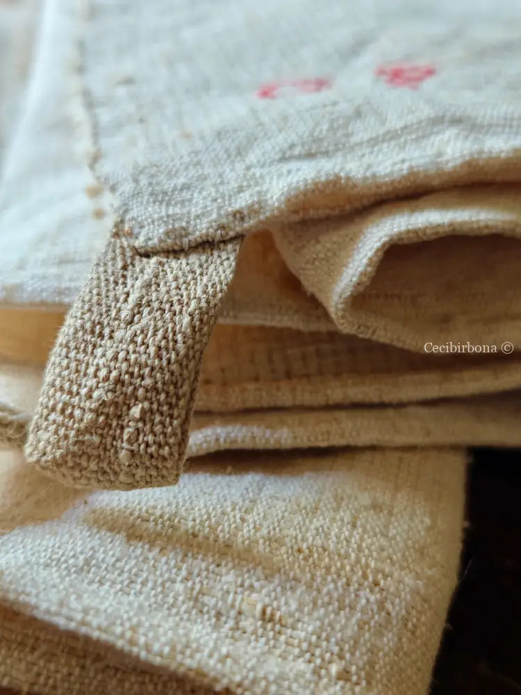 Due canovacci in canapa con monogramma PG biancheria antica per la casa