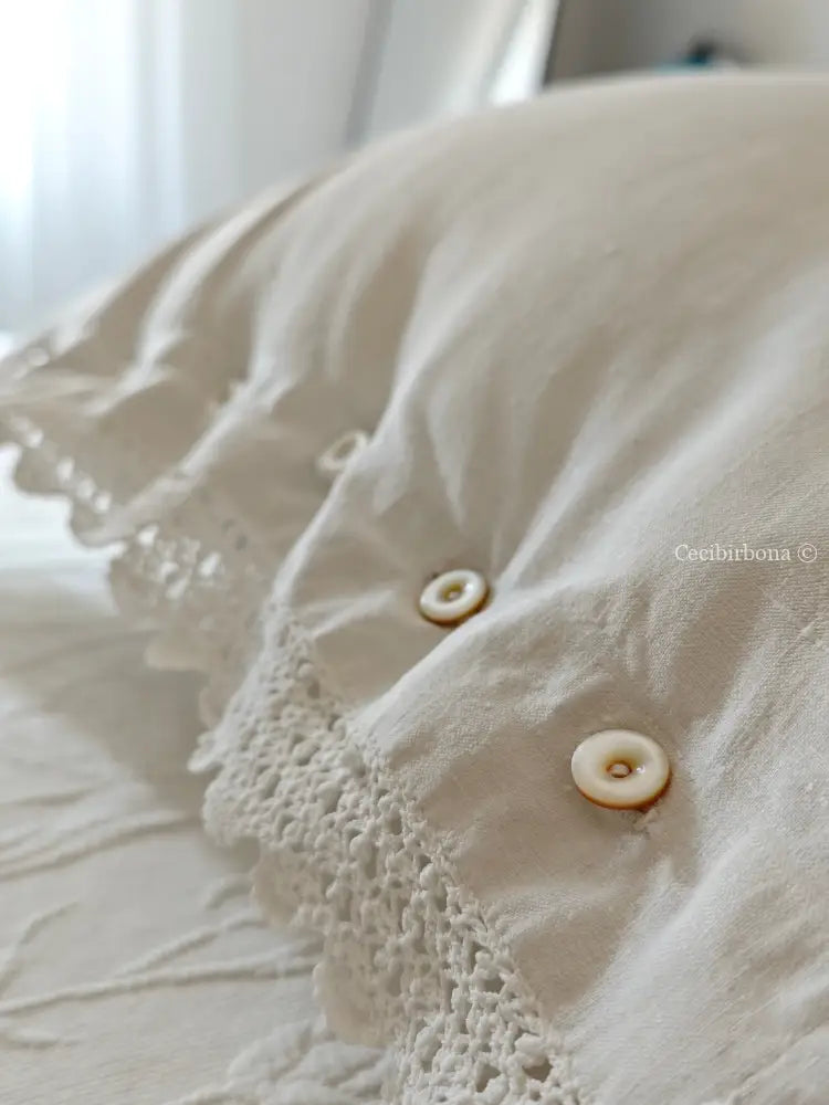 Federe in lino antico con monogramma RV e bordo all’uncinetto biancheria antica per la casa