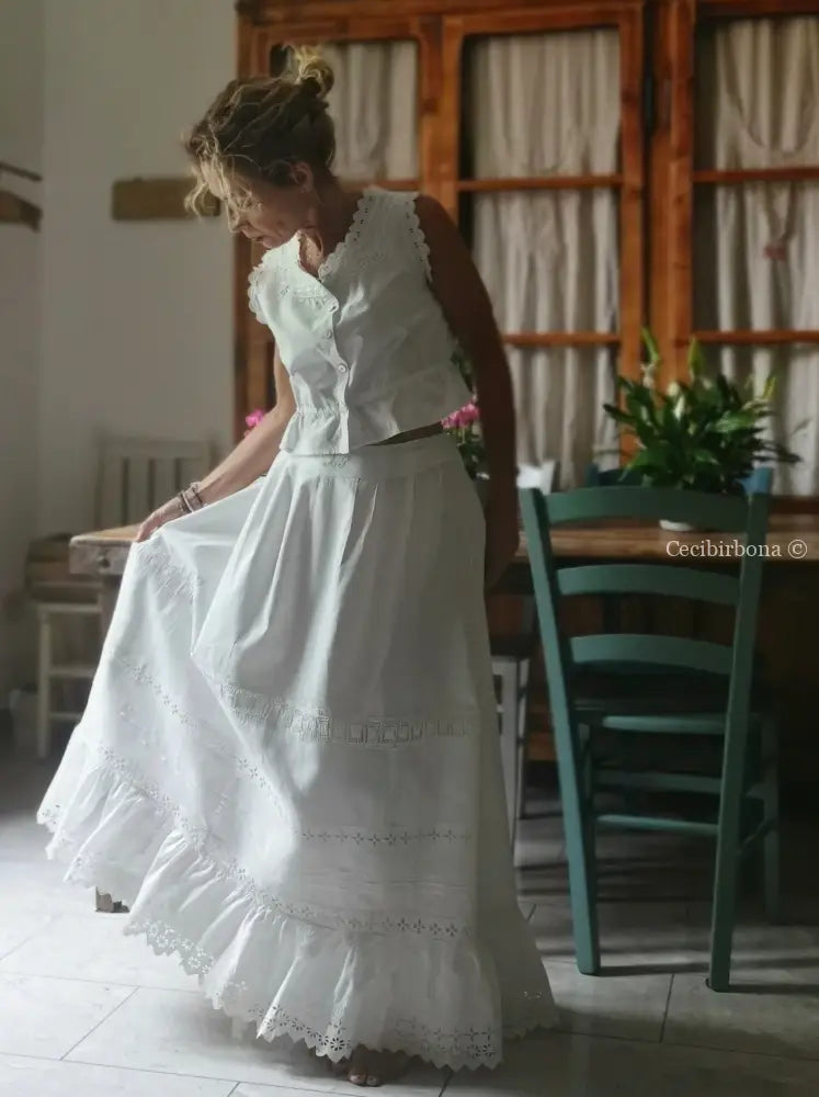 Gonna antica in cotone e sangallo “Corredo di Angiolina” gonna donna