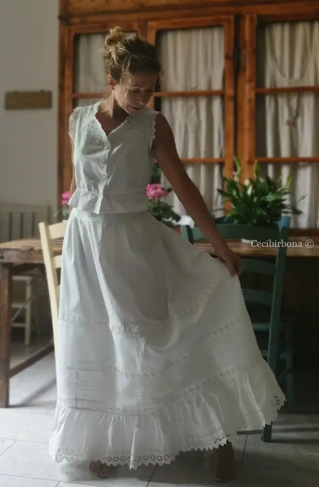 Gonna antica in cotone e sangallo “Corredo di Angiolina” gonna donna