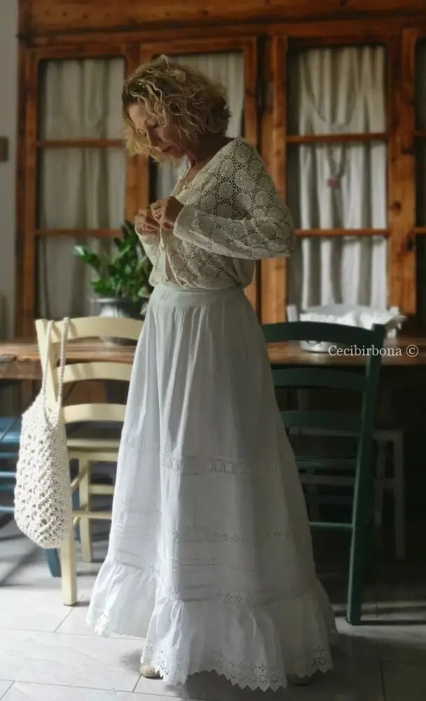 Gonna antica in cotone e sangallo “Corredo di Angiolina” gonna donna