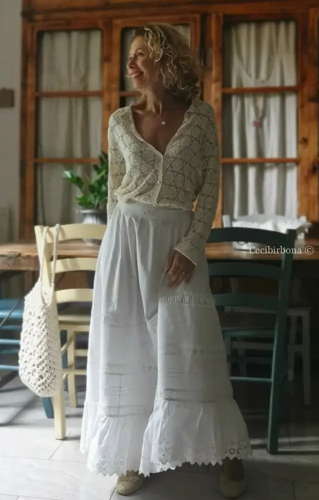 Gonna antica in cotone e sangallo “Corredo di Angiolina” gonna donna