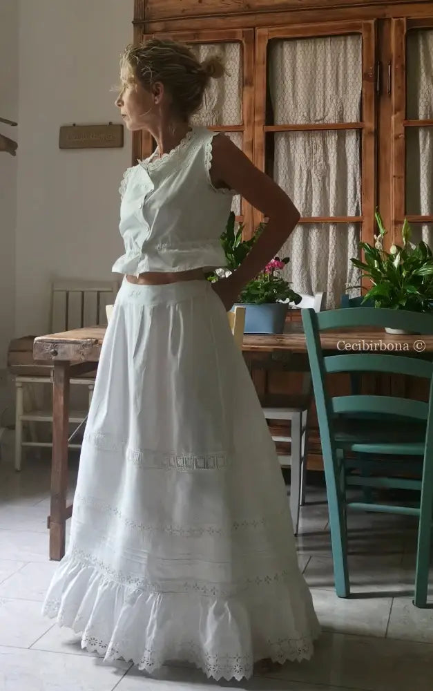 Gonna antica in cotone e sangallo “Corredo di Angiolina” gonna donna
