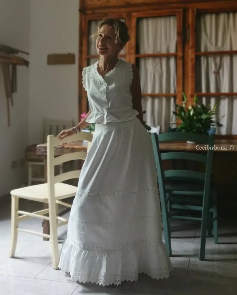 Gonna antica in cotone e sangallo “Corredo di Angiolina” gonna donna