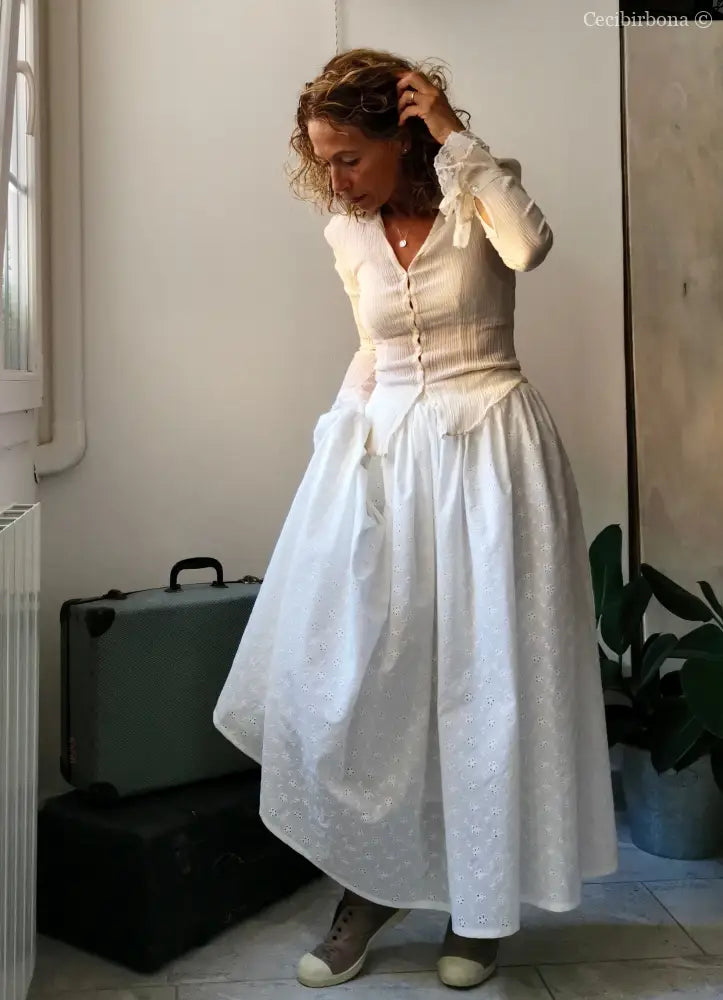 Gonna estiva lunga in sangallo di cotone con cinturino elastico gonna donna