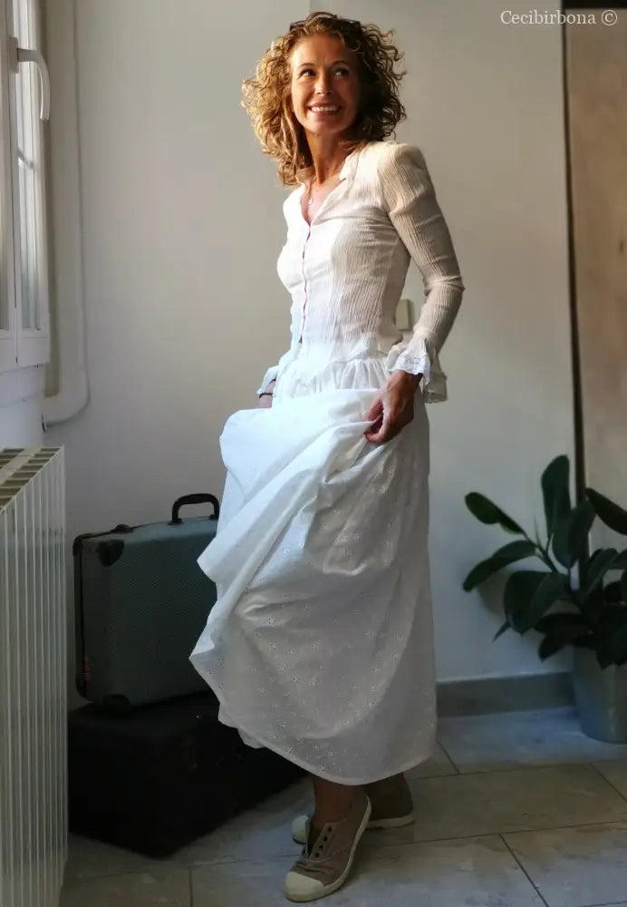 Gonna estiva lunga in sangallo di cotone con cinturino elastico gonna donna