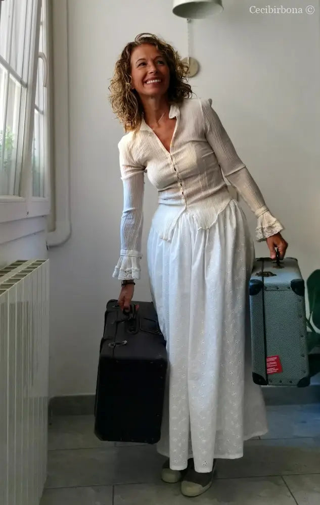 Gonna estiva lunga in sangallo di cotone con cinturino elastico gonna donna