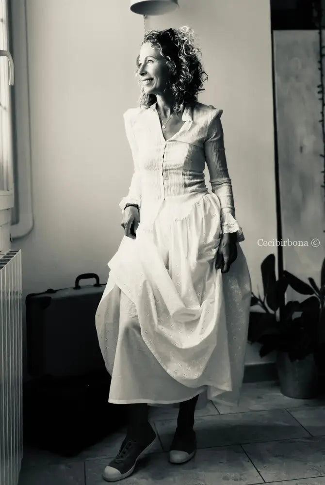 Gonna estiva lunga in sangallo di cotone con cinturino elastico gonna donna