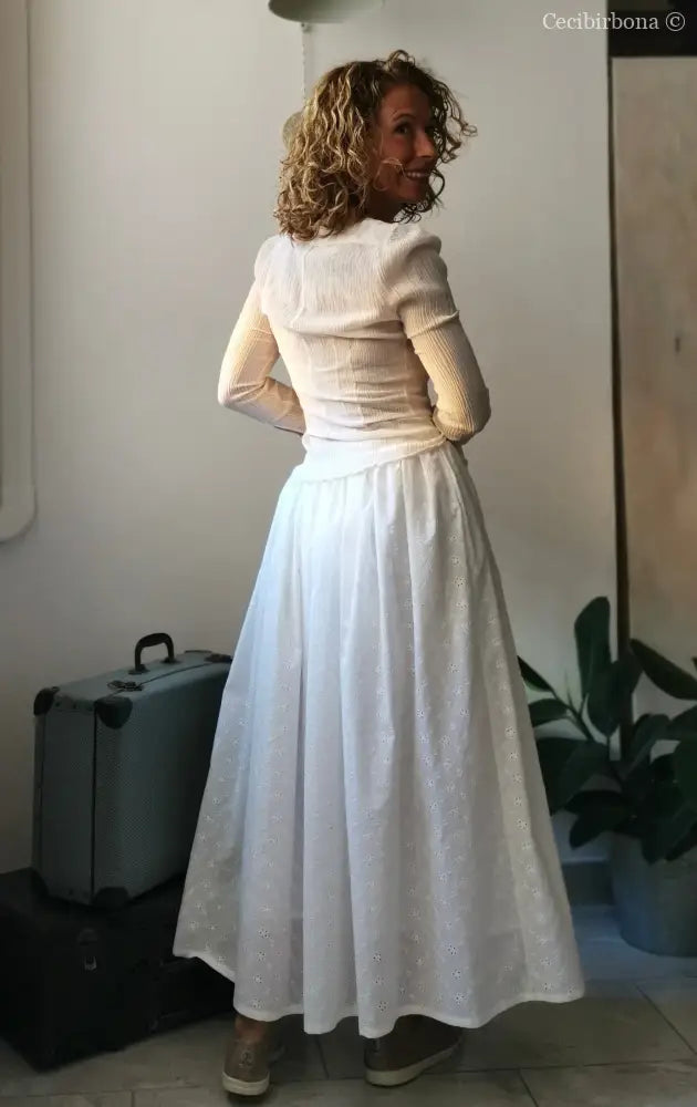 Gonna estiva lunga in sangallo di cotone con cinturino elastico gonna donna